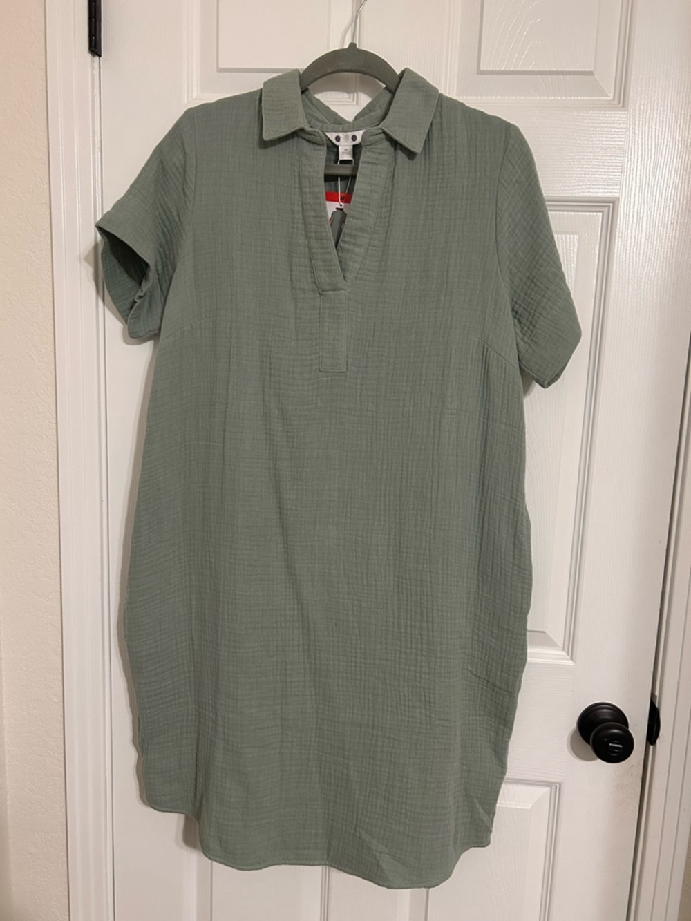 Three Dots Sage Green Short-Sleeve Polo Dress